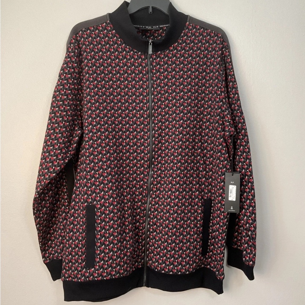 Shaquille O’Neal XLG Red Geometric Print Casual Jacket Full Zip Size XLT